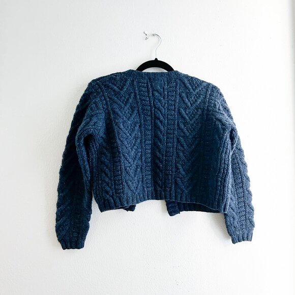 Rare Heritage Vintage 1980s J. Crew Cropped Cable Knit 100% Wool Navy Cardigan - Picture 5 of 5